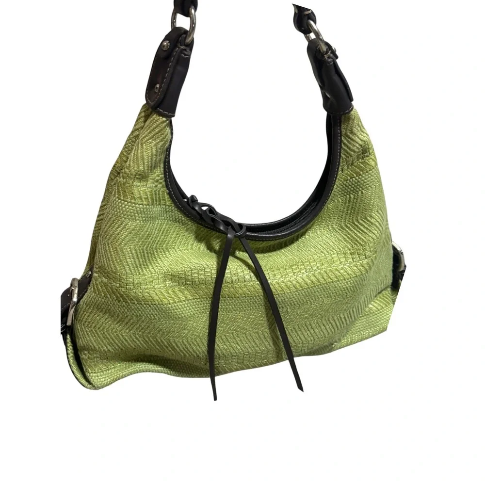 Worthington VTG 90s Green Woven Chevron Hobo Bag Shoulder Purse boho chic Y2K
